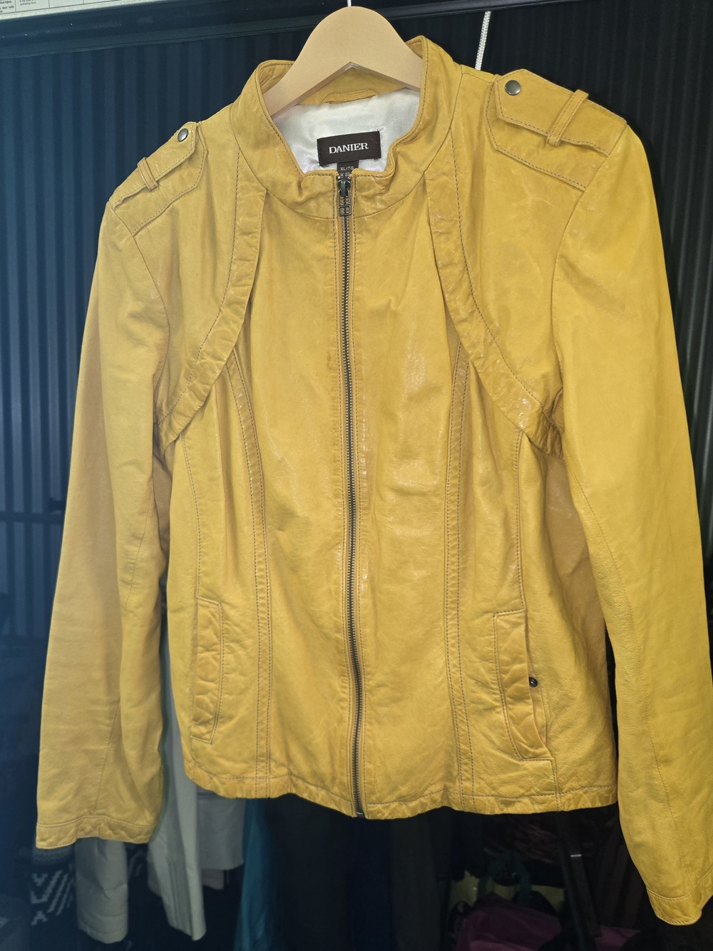 Danier Mustard Yellow Leather Zip-Up Jacket